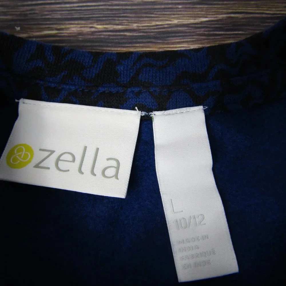 Zella NEW NWT Large Blue Twilight Black Drawstring Waist Fleece Sweatshirt - Picture 3 of 8